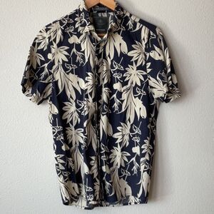Original Clothing Navy White Hawaiian Floral Short Sleeve Men's Shirt M Algodon